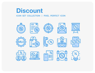 Discount Icons Set. UI Pixel Perfect Well-crafted Vector Thin Line Icons. The illustrations are a vector.