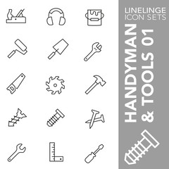 Thin line Icon set of Handyman and Tools 01. Linelinge are the best pictogram pack unique design for all dimensions and devices. Vector graphic, symbol, logo and website content.