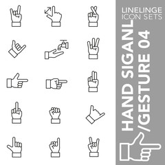 Thin line Icon set of Hand Signal and Finger Gesture 04. Linelinge are the best pictogram pack unique design for all dimensions and devices. Vector graphic, symbol, logo and website content.