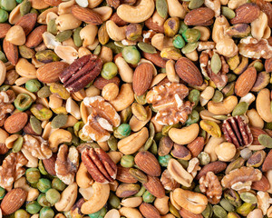 Mix nut, Assorted and various of nuts, background and Taxture. Top view.