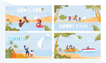 Obraz na płótnie Canvas Summer Resort on Tropical Seacoast Ad Poster Set