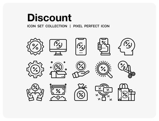 Discount Icons Set. UI Pixel Perfect Well-crafted Vector Thin Line Icons. The illustrations are a vector.