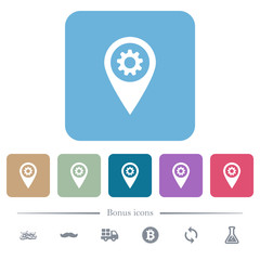 GPS map location settings flat icons on color rounded square backgrounds
