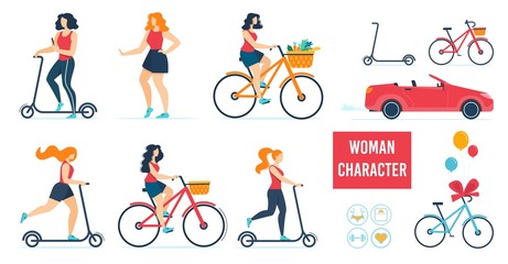 Woman Character Using Different Transport Set