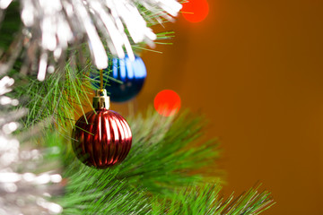  Christmas decoration with multicolored xmas balls and tinsel