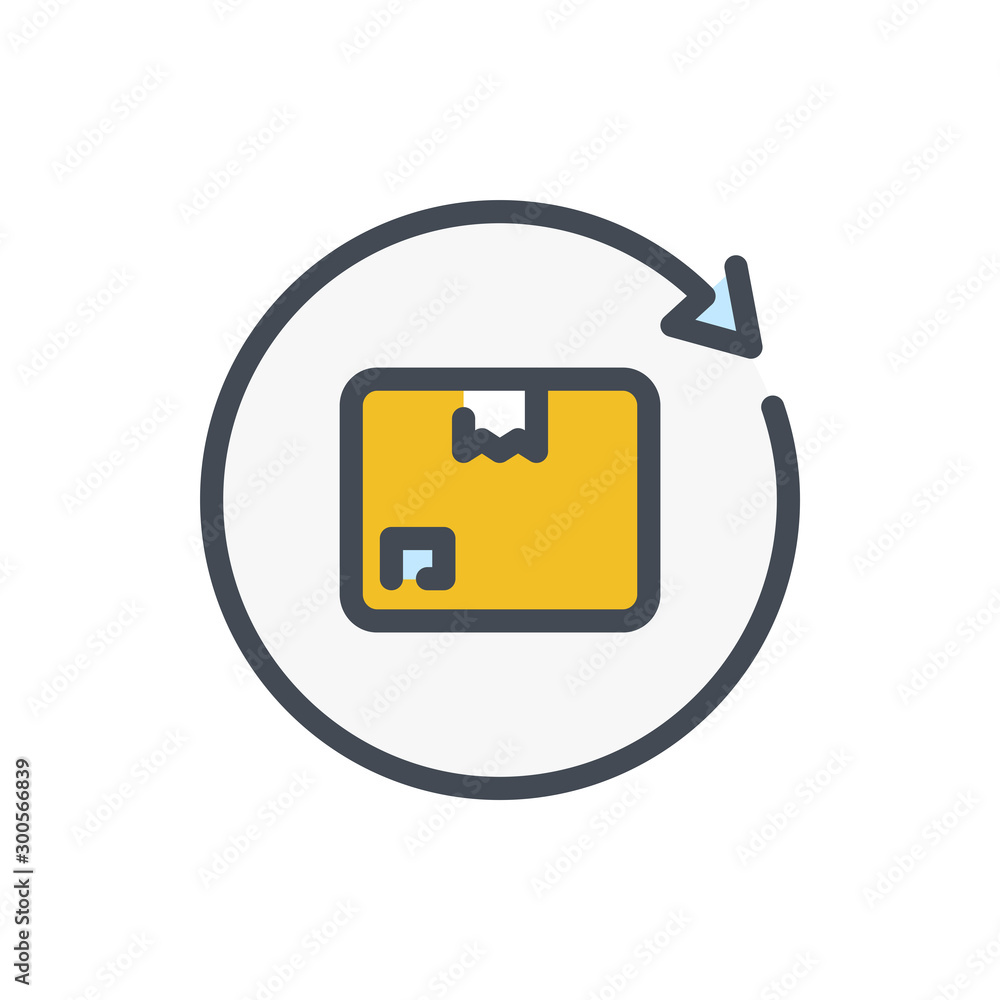 Poster update delivery status color line icon. return delivery box vector outline colorful sign.
