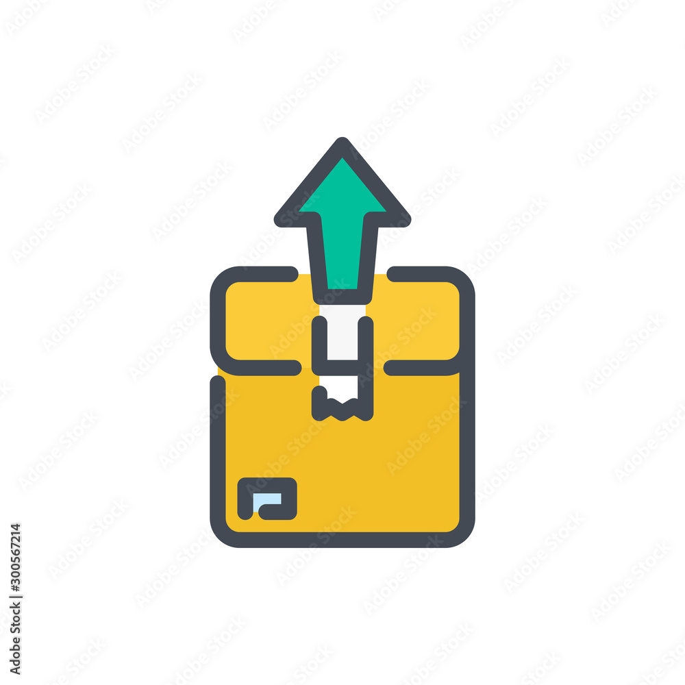 Poster send a parcel color line icon. export package delivery box vector outline colorful sign.