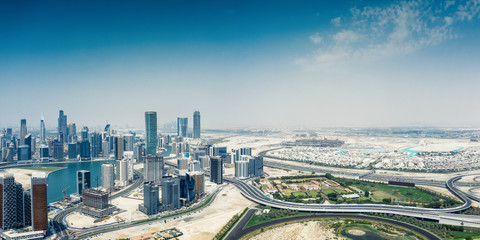 Aerial view on skyscrapers of Dubai, UAE, on a summer day