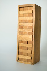 Close up of tower stack from wooden blocks toy