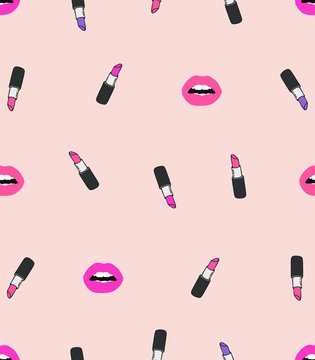 Lipstick Lips Colorful Vector Seamless Pattern