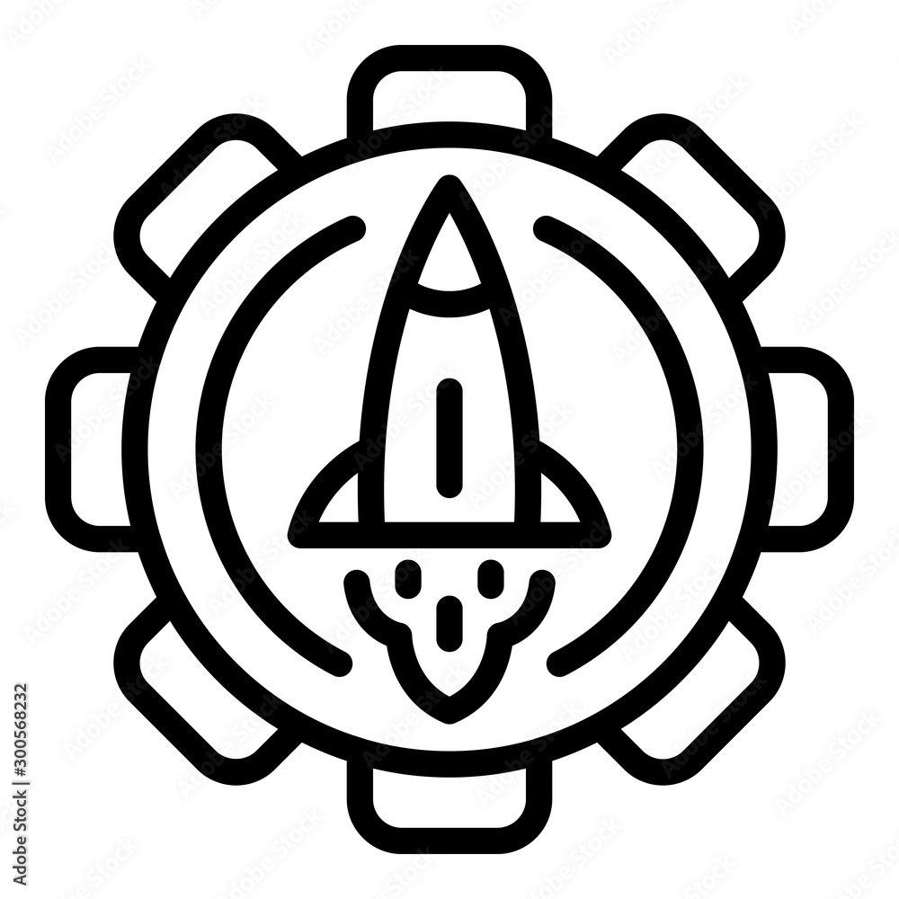 Poster rocket startup gear icon. outline rocket startup gear vector icon for web design isolated on white b