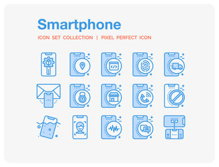 Smartphone Icons Set. UI Pixel Perfect Well-crafted Vector Thin Line Icons. The illustrations are a vector.