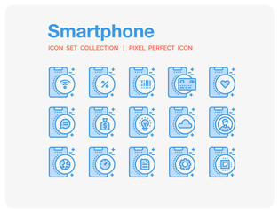 Smartphone Icons Set. UI Pixel Perfect Well-crafted Vector Thin Line Icons. The illustrations are a vector.