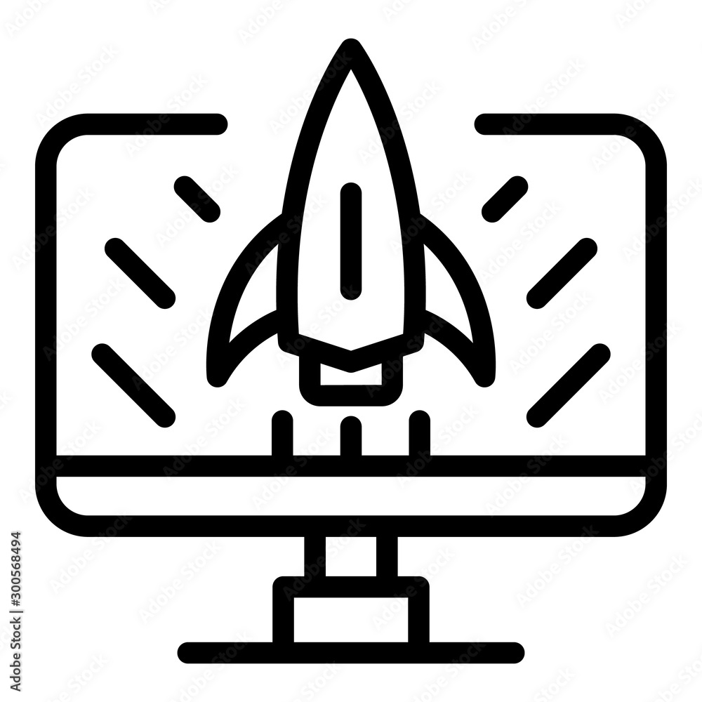 Poster rocket startup monitor icon. outline rocket startup monitor vector icon for web design isolated on w