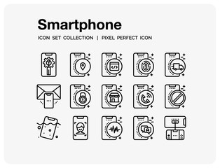 Smartphone Icons Set. UI Pixel Perfect Well-crafted Vector Thin Line Icons. The illustrations are a vector.