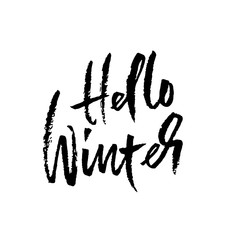 Hello winter. Handwritten calligraphy quote. Modern brush lettering. Typography black and white banner. Vector illustration.
