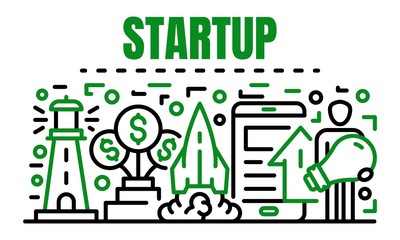 Startup banner. Outline illustration of startup vector banner for web design
