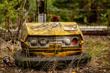 Bumpy car in Pripyat abandoned amusement park, Chernobyl exclusion zone.