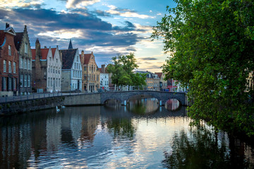 Fototapeta na wymiar Bruges, Belgium. Cityscape at sunset