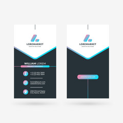 Vertical double-sided black and red modern business card template. Vector illustration. Stationery design