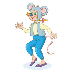 Children in carnival costumes. Cute girl dressed as a rat. For a school party. In cartoon style. Isolated on white background. Vector illustration.