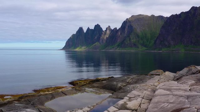 Rock Davil's Jaw. Norway,island Senja.Camera move forward