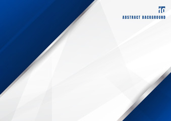 Fototapeta premium Abstract template blue and white diagonal overlapping layers background with with silver line decoration.