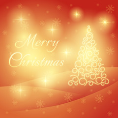 Fototapeta na wymiar Vintage Christmas tree. Monogram. Christmas card. Golden Christmas tree on a red background