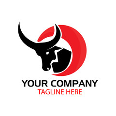 Buffalo logo with Crescent moon, Buffalo head icon. flat design. Vector Illustration on white background	