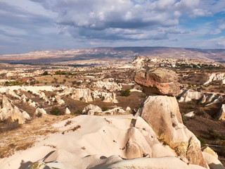 Fairy chimneys rocks at the valley near Urgup, Cappadocia, Turkey