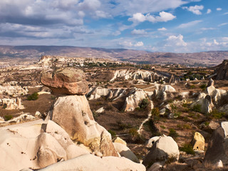 Fairy chimneys rocks at the valley near Urgup, Cappadocia, Turkey