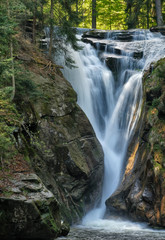Szklarka Falls in super green forest surroundings, Karkonoski National Park, Poland