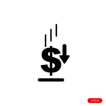 Cost reduction icon Flat . Dollar Down Icon Vector