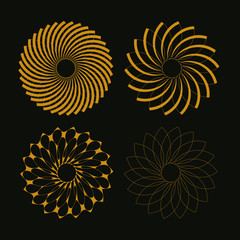graphic flowers wheels set black gold