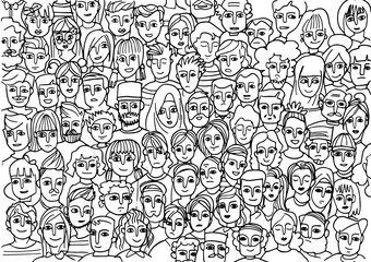 faces of people -seamless pattern of hand drawn faces of various ethnicities