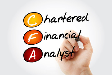 CFA - Chartered Financial Analyst acronym with marker, business concept background