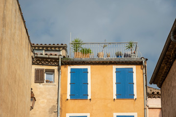 colorful facade of a house in the historic district of the city of Frejus, resort city on the Cote d'Azur in France