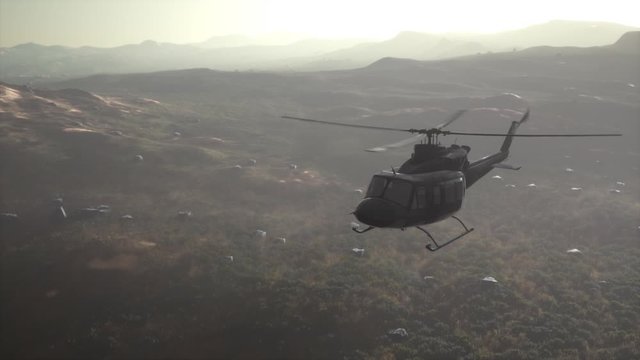 Slow Motion United States military helicopter in Vietnam