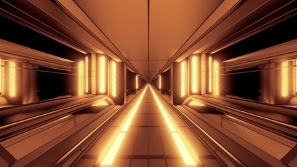 futuristic scifi fantasy space hangar tunnel corridor with hot metal 3d illustration wallpaper background