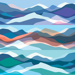 Color mountains set, translucent waves, abstract glass shapes, modern background, vector design Illustration for you project