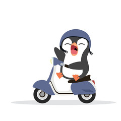 Cute penguin on motorcycle