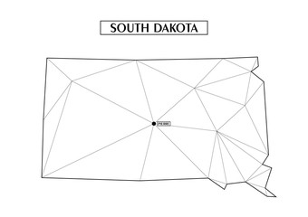 Polygonal abstract map state of South Dakota with connected triangular shapes formed from lines. Capital of state - Pierre. Good poster for wall in your home. Decoration for room walls.