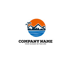 logo design mountains rivers and sun logo vector template