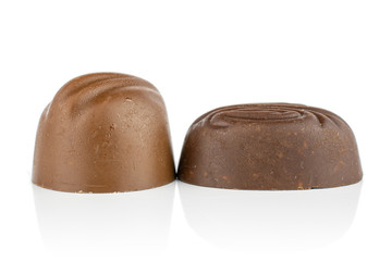 Group of two whole delicious chocolate praline isolated on white background