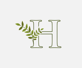Green Letter H leaf icon logo design concept, floral logo icon design. hand drawn floral with letter.