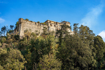 Fototapeta na wymiar Medieval castle Brown or of St George (San Giorgio) in the famous village of Portofino, Genoa province, Liguria, Italy, Europe