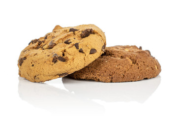 Group of two whole sweet brown cookie isolated on white background