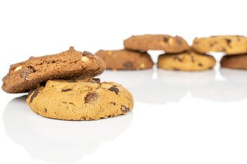 Group of seven whole sweet brown cookie isolated on white background