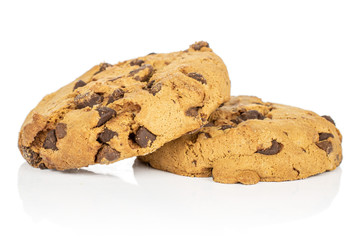 Group of two whole sweet brown cookie isolated on white background