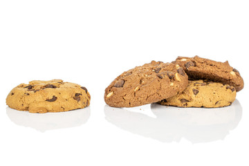 Group of four whole sweet brown cookie isolated on white background